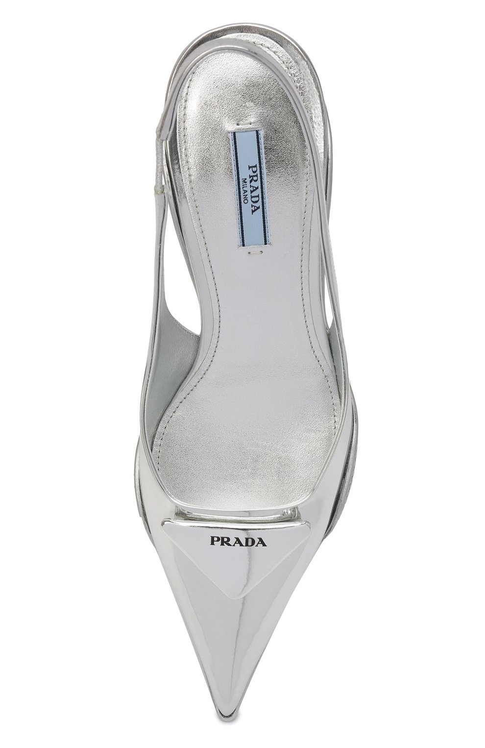 Женские кожаные туфли PRADA серебряного цвета, арт. 1I565M-055-F0118-A045 | Фото 6 (Материал внешний: Кожа; Каблук высота: Низкий; Подошва: Плоская; Каблук тип: Kitten heel)