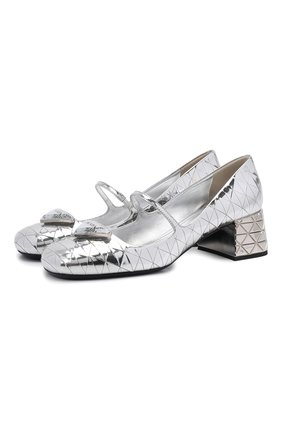 Женские кожаные туфли PRADA серебряного цвета, арт. 1I771M-3LJ0-F0118-045 | Фото 1 (Подошва: Плоская; Каблук высота: Низкий; Материал внешний: Кожа; Каблук тип: Устойчивый)