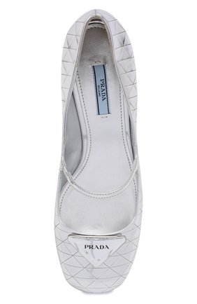 Женские кожаные туфли PRADA серебряного цвета, арт. 1I771M-3LJ0-F0118-045 | Фото 6 (Материал внешний: Кожа; Каблук высота: Низкий; Каблук тип: Устойчивый; Подошва: Плоская)