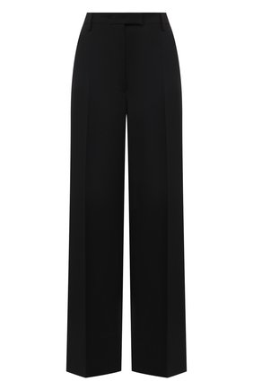 Женские брюки PRADA черного цвета, арт. P290E-G54-F0002-212 | Фото 1 (Материал внешний: Шерсть; Длина (брюки, джинсы): Удлиненные; Стили: Гламурный; Силуэт Ж (брюки и джинсы): Широкие)
