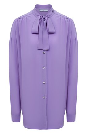 Женская шелковая блузка PRADA сиреневого цвета по цене 110000 руб., арт. P445F-1H51-F0373-221 | Фото 1 Женская шелковая блузка PRADA сиреневого цвета, арт. P445F-1H51-F0373-221 | Фото 1 (Рукава: Длинные; Длина (для топов): Удлиненные; Материал внешний: Шелк; Стили: Романтичный; Принт: Без принта; Женское Кросс-КТ: Блуза-одежда)