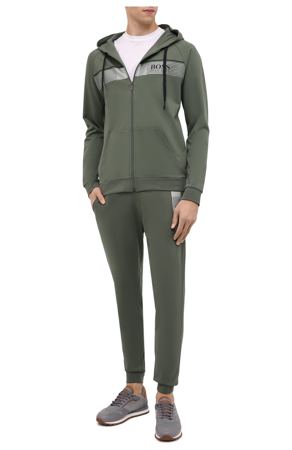 Мужские хлопковые джоггеры BOSS зеленого цвета, арт. 50464911 | Фото 2 (Длина (брюки, джинсы): Стандартные; Кросс-КТ: домашняя одежда; Материал внешний: Хлопок)