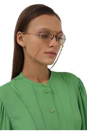 Женские солнцезащитные очки GUCCI золотого цвета, арт. GG0991S 001 | Фото 2 (Тип очков: С/з; Кросс-КТ: С/з-унисекс; Очки форма: Круглые; Оптика Гендер: оптика-унисекс)