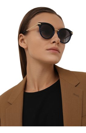 Женские солнцезащитные очки DOLCE & GABBANA темно-синего цвета, арт. 4394-33188G | Фото 2 (Тип очков: С/з; Очки форма: Круглые; Оптика Гендер: оптика-женское)