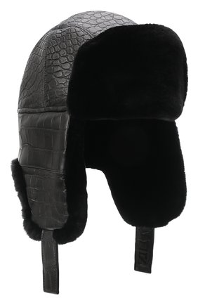 Мужская шапка-ушанка из кожи аллигатора ZILLI черного цвета, арт. MHQ-0RS00-01075/2002/AMIS | Фото 1 (Материал: Экзотическая кожа; Региональные ограничения белый список (Axapta Mercury): RU)
