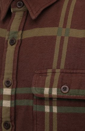 Мужская хлопковая рубашка RRL коричневого цвета, арт. 782841002 | Фото 5 (Манжеты: На пуговицах; Принт: Клетка; Воротник: Кент; Рукава: Длинные; Случай: Повседневный; Длина (для топов): Стандартные; Материал внешний: Хлопок; Стили: Кэжуэл)
