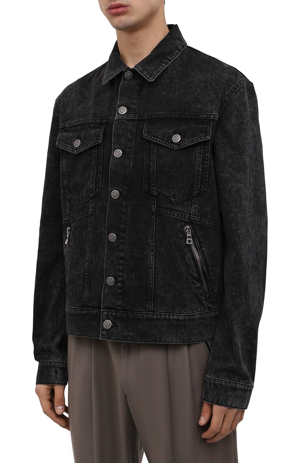 Мужская джинсовая куртка BALMAIN темно-серого цвета, арт. XH1TC150/DB67 | Фото 3 (Кросс-КТ: Куртка, Деним; Рукава: Длинные; Стили: Гранж; Материал внешний: Хлопок, Деним; Длина (верхняя одежда): Короткие)