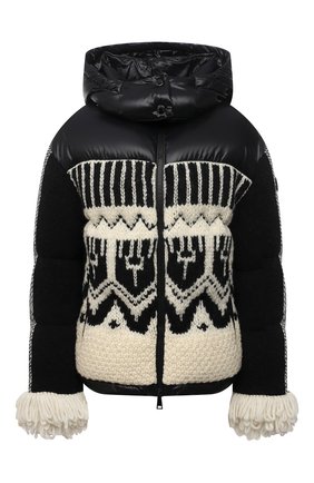 Женский шерстяной пуховик hyoseris MONCLER черно-белого цвета по цене 168500 руб., арт. G2-093-1A000-92-M1278 | Фото 1 Женский шерстяной пуховик hyoseris MONCLER черно-белого цвета, арт. G2-093-1A000-92-M1278 | Фото 1 (Длина (верхняя одежда): Короткие; Материал утеплителя: Пух и перо; Кросс-КТ: Пуховик, Куртка; Материал подклада: Синтетический материал; Стили: Спорт-шик; Рукава: Длинные; Материал внешний: Шерсть)