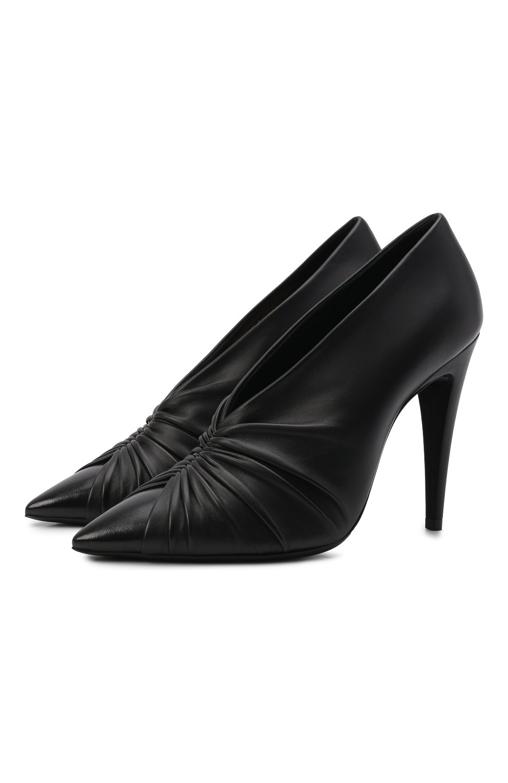 Женские кожаные туфли indya SAINT LAURENT черного цвета, арт. 674887/AAABZ | Фото 1 (Каблук высота: Высокий; Материал внешний: Кожа; Материал внутренний: Натуральная кожа; Каблук тип: Шпилька; Подошва: Плоская)