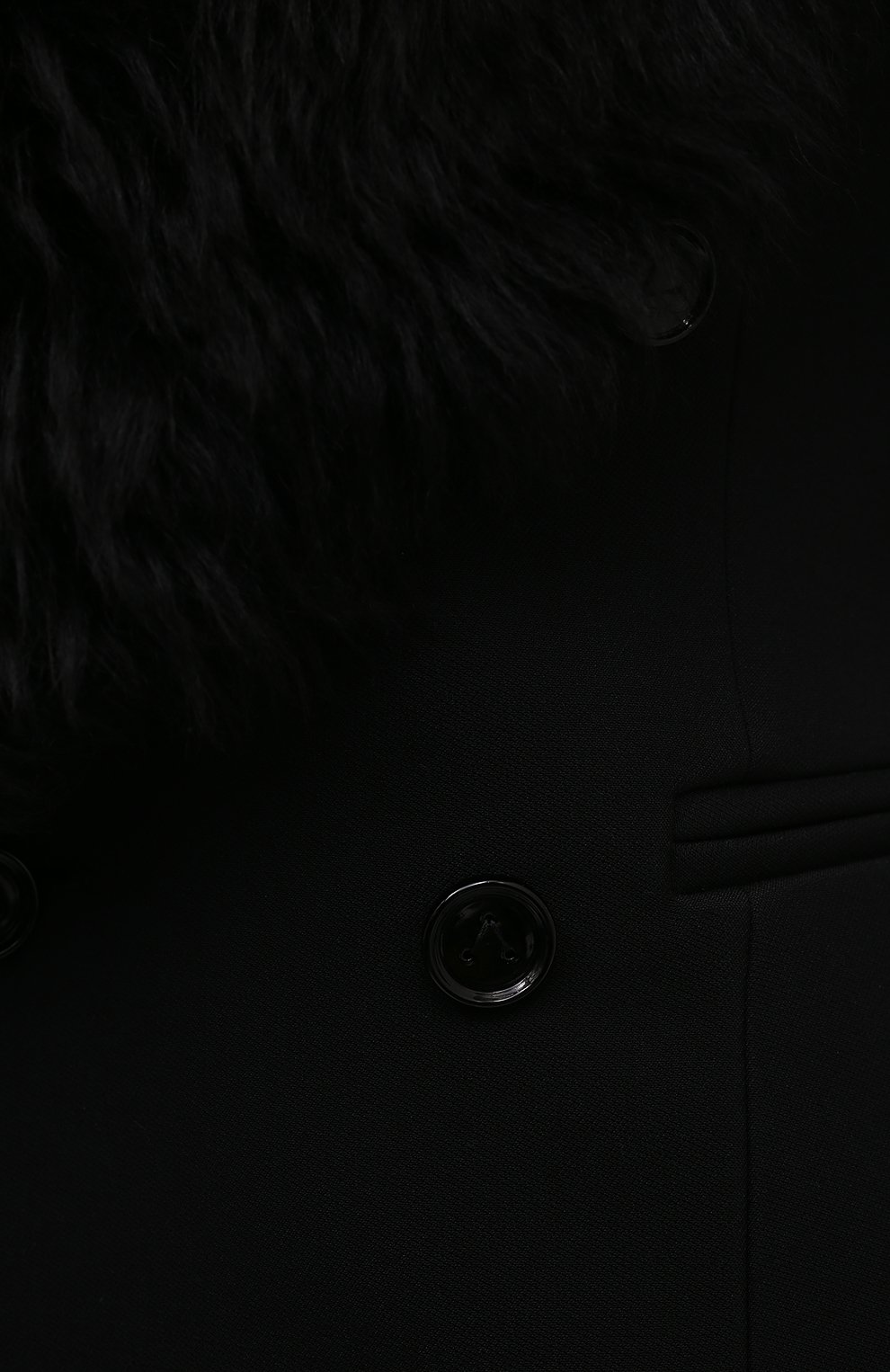 Женское пальто с меховым воротником BOTTEGA VENETA черного цвета, арт. 677498/V19V0 | Фото 5 (Рукава: Длинные; Стили: Гламурный; Длина (верхняя одежда): До колена; Материал внешний: Синтетический материал; Региональные ограничения белый список (Axapta Mercury): RU; Материал подклада: Вискоза; 1-2-бортные: Двубортные)