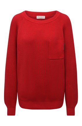 Женский хлопковый свитер BRUNELLO CUCINELLI красного цвета, арт. M19717600 | Фото 1 (Рукава: Длинные; Длина (для топов): Стандартные; Материал внешний: Хлопок; Стили: Кэжуэл; Женское Кросс-КТ: Свитшот-одежда; Региональные ограничения белый список (Axapta Mercury): RU)