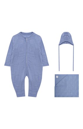 Детского комплект из трех предметов WOOL&COTTON голубого цвета по цене 25080 руб., арт. SET-v | Фото 1 Детского комплект из трех предметов WOOL&COTTON голубого цвета, арт. SET-v | Фото 1 (Материал: Текстиль, Шерсть)