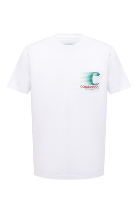 Мужская хлопковая футболка CASABLANCA белого цвета, арт. MF21-TS-001 WHITE-GRAND PRIX L0G0 | Фото 1 (Рукава: Короткие; Материал внешний: Хлопок; Длина (для топов): Стандартные; Принт: С принтом; Стили: Спорт-шик)