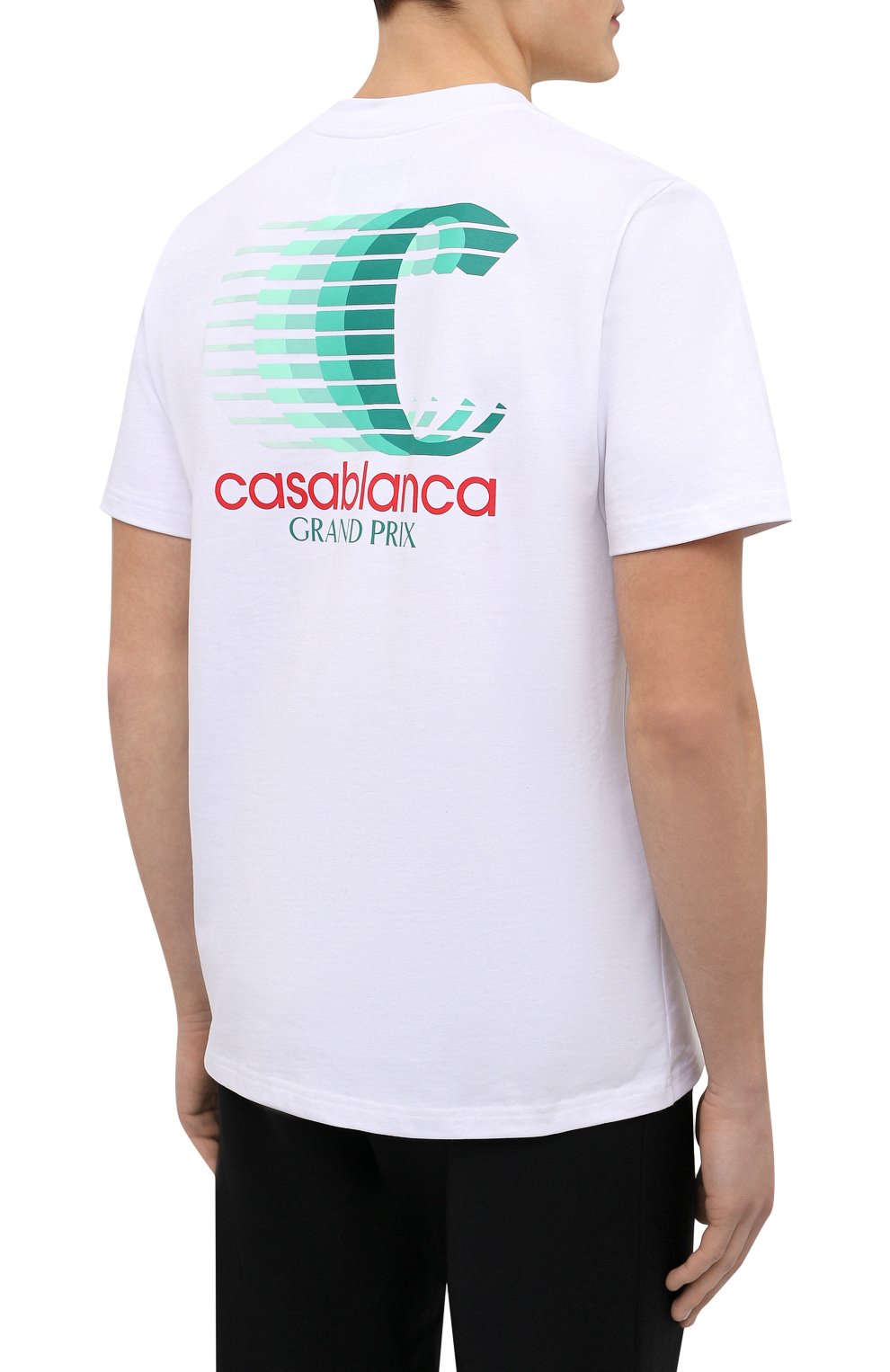 Мужская хлопковая футболка CASABLANCA белого цвета, арт. MF21-TS-001 WHITE-GRAND PRIX L0G0 | Фото 4 (Рукава: Короткие; Длина (для топов): Стандартные; Принт: С принтом; Материал внешний: Хлопок; Стили: Спорт-шик)