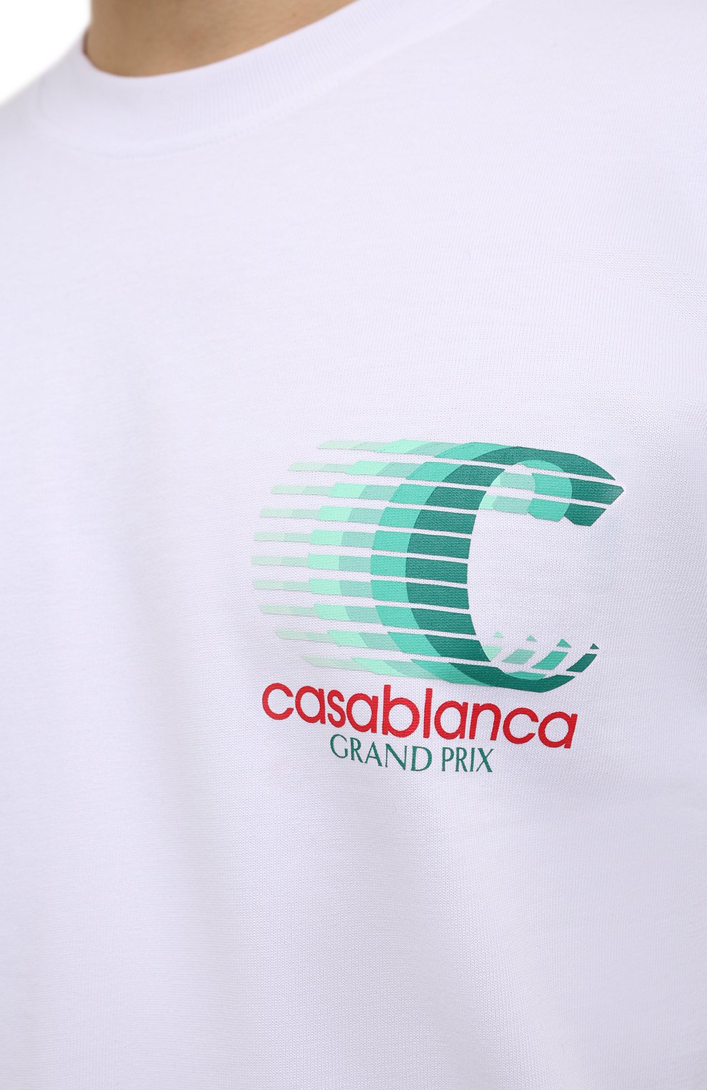 Мужская хлопковая футболка CASABLANCA белого цвета, арт. MF21-TS-001 WHITE-GRAND PRIX L0G0 | Фото 5 (Рукава: Короткие; Длина (для топов): Стандартные; Принт: С принтом; Материал внешний: Хлопок; Стили: Спорт-шик)