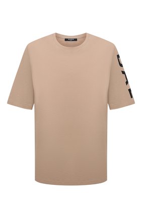 Мужская хлопковая футболка BALMAIN бежевого цвета, арт. XH1EH015/BB15 | Фото 1 (Длина (для топов): Удлиненные; Материал внешний: Хлопок; Рукава: Короткие; Принт: С принтом; Стили: Спорт-шик)