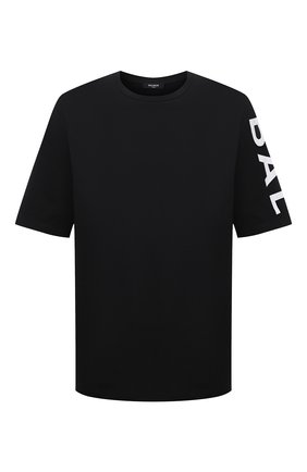 Мужская хлопковая футболка BALMAIN черного цвета, арт. XH1EH015/BB15 | Фото 1 (Материал внешний: Хлопок; Длина (для топов): Удлиненные; Рукава: Короткие; Принт: С принтом; Стили: Спорт-шик)