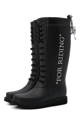 Женские резиновые сапоги OFF-WHITE черного цвета по цене 32650 руб., арт. 0WIA242F21PLA0011001 | Фото 1 Женские резиновые сапоги OFF-WHITE черного цвета, арт. 0WIA242F21PLA0011001 | Фото 1 (Высота голенища: Средние; Материал внутренний: Текстиль; Материал внешний: Резина; Подошва: Платформа; Каблук высота: Низкий; Материал утеплителя: Без утеплителя)