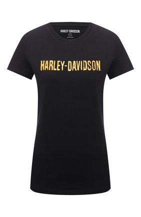 Женская хлопковая футболка HARLEY-DAVIDSON черного цвета, арт. 96108-22VW | Фото 1 (Материал внешний: Хлопок; Женское Кросс-КТ: Футболка-одежда; Принт: С принтом; Рукава: Короткие; Длина (для топов): Стандартные; Стили: Гранж)