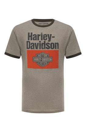 Мужская футболка HARLEY-DAVIDSON хаки цвета, арт. 96012-22VM | Фото 1 (Материал внешний: Хлопок, Синтетический материал; Принт: С принтом; Рукава: Короткие)