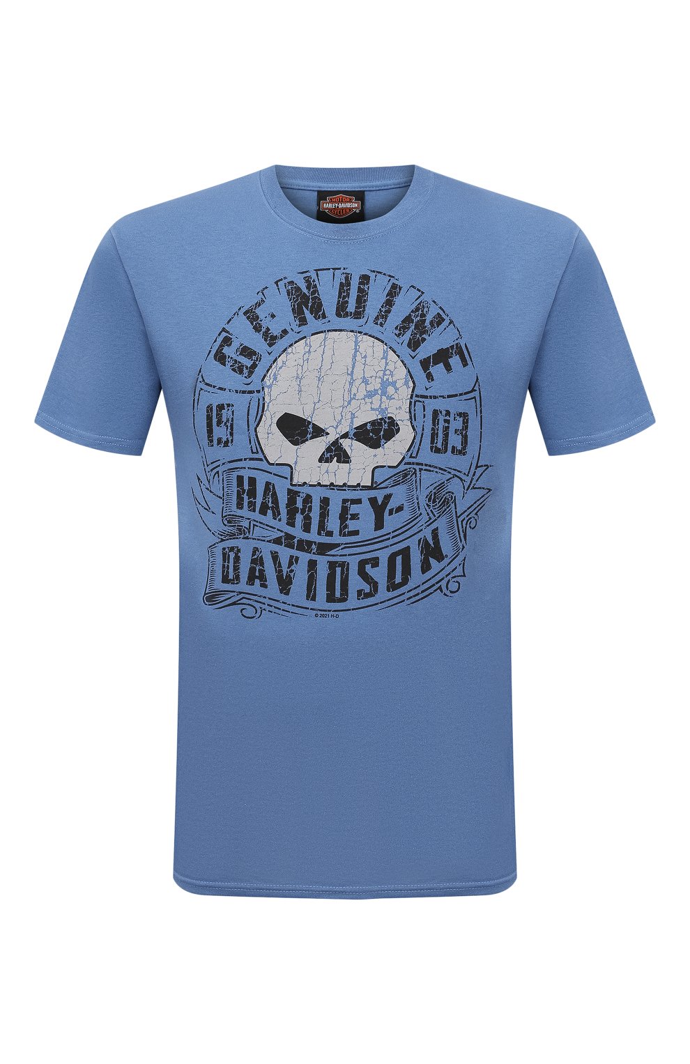 Мужская хлопковая футболка HARLEY-DAVIDSON голубого цвета, арт. R004145 | Фото 1 (Рукава: Короткие; Принт: С принтом; Материал внешний: Хлопок)