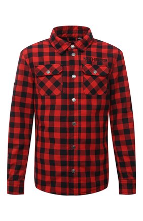 Мужская куртка-рубашка HARLEY-DAVIDSON красного цвета, арт. 97102-22VM | Фото 1 (Материал подклада: Синтетический материал; Материал внешний: Хлопок; Кросс-КТ: Куртка, Ветровка; Длина (верхняя одежда): Короткие; Стили: Гранж)
