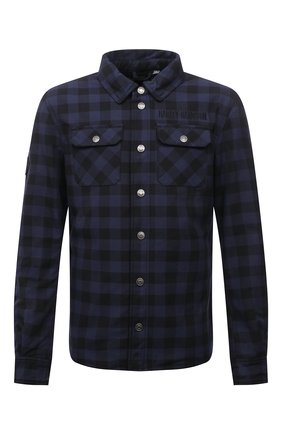Мужская куртка-рубашка HARLEY-DAVIDSON синего цвета, арт. 97103-22VM | Фото 1 (Материал внешний: Хлопок; Материал подклада: Синтетический материал; Кросс-КТ: Куртка, Ветровка; Длина (верхняя одежда): Короткие; Стили: Гранж)