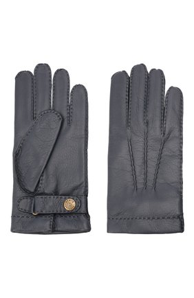 Мужские кожаные перчатки DENTS темно-синего цвета, арт. 5-1547 | Фото 2 (Мужское Кросс-КТ: Кожа и замша; Материал: Натуральная кожа)
