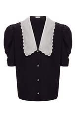 Женская шелковая блузка MIU MIU черного цвета, арт. MK1575-102-F0002 | Фото 1 (Стили: Ретро; Материал внешний: Шелк; Принт: Без принта; Длина (для топов): Стандартные; Рукава: 3/4; Женское Кросс-КТ: Блуза-одежда)