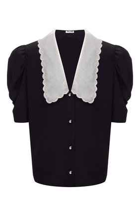 Женская шелковая блузка MIU MIU черного цвета, арт. MK1575-102-F0002 | Фото 1 (Рукава: 3/4; Длина (для топов): Стандартные; Материал внешний: Шелк; Женское Кросс-КТ: Блуза-одежда; Стили: Ретро; Принт: Без принта)