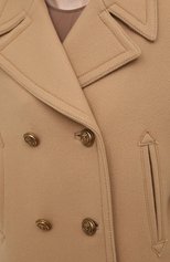 Женское шерстяное пальто MIU MIU бежевого цвета, арт. MS1867-1ZUQ-F0040 | Фото 5 (Материал внешний: Шерсть; Рукава: Длинные; Стили: Классический; Длина (верхняя одежда): Длинные; 1-2-бортные: Двубортные)