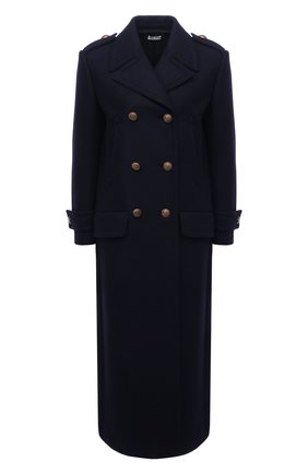 Женское шерстяное пальто MIU MIU синего цвета, арт. MS1867-180-F0008 | Фото 1 (Длина (верхняя одежда): Длинные; Материал внешний: Шерсть; Рукава: Длинные; Стили: Классический; 1-2-бортные: Двубортные)