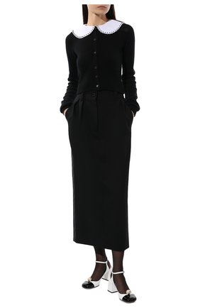 Женские кожаные туфли MIU MIU черно-белого цвета, арт. 5I659D-ZHV-F0964-065 | Фото 2 (Подошва: Плоская; Материал внешний: Кожа; Каблук высота: Высокий; Каблук тип: Устойчивый)