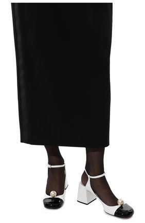Женские кожаные туфли MIU MIU черно-белого цвета, арт. 5I659D-ZHV-F0964-065 | Фото 3 (Каблук высота: Высокий; Материал внешний: Кожа; Каблук тип: Устойчивый; Подошва: Плоская)