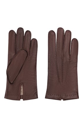 Мужские кожаные перчатки DENTS темно-коричневого цвета, арт. 5-1542 | Фото 2 (Мужское Кросс-КТ: Кожа и замша; Материал: Натуральная кожа)