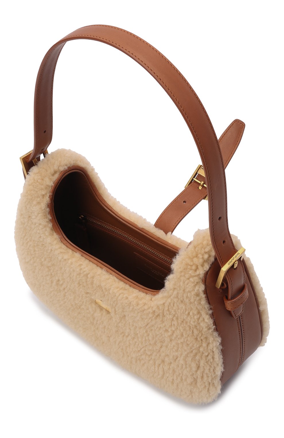 Женская сумка fermoir SAINT LAURENT коричневого цвета, арт. 672615/29X3W | Фото 5 (Материал: Натуральный мех; Сумки-технические: Сумки top-handle; Размер: small)