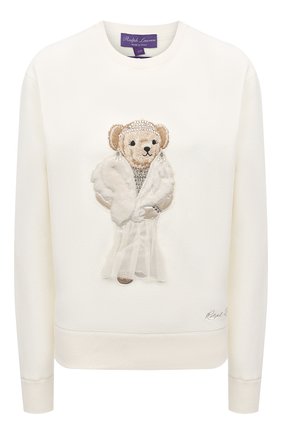 Женский хлопковый пуловер RALPH LAUREN кремвого цвета, арт. 290867889 | Фото 1 (Рукава: Длинные; Материал внешний: Хлопок; Длина (для топов): Стандартные; Стили: Кэжуэл; Женское Кросс-КТ: Пуловер-одежда; Региональные ограничения белый список (Axapta Mercury): RU)