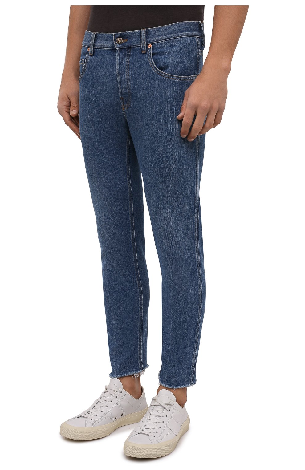 Мужские джинсы GUCCI синего цвета, арт. 681284/XDBP7 | Фото 3 (Силуэт М (брюки): Прямые; Кросс-КТ: Деним; Материал внешний: Хлопок, Деним; Длина (брюки, джинсы): Укороченные; Стили: Кэжуэл)