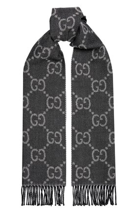 Мужской шерстяной шарф GUCCI темно-серого цвета по цене 37550 руб., арт. 676610/4G200 | Фото 1 Мужской шерстяной шарф GUCCI темно-серого цвета, арт. 676610/4G200 | Фото 1 (Материал: Шерсть, Текстиль; Кросс-КТ: шерсть)