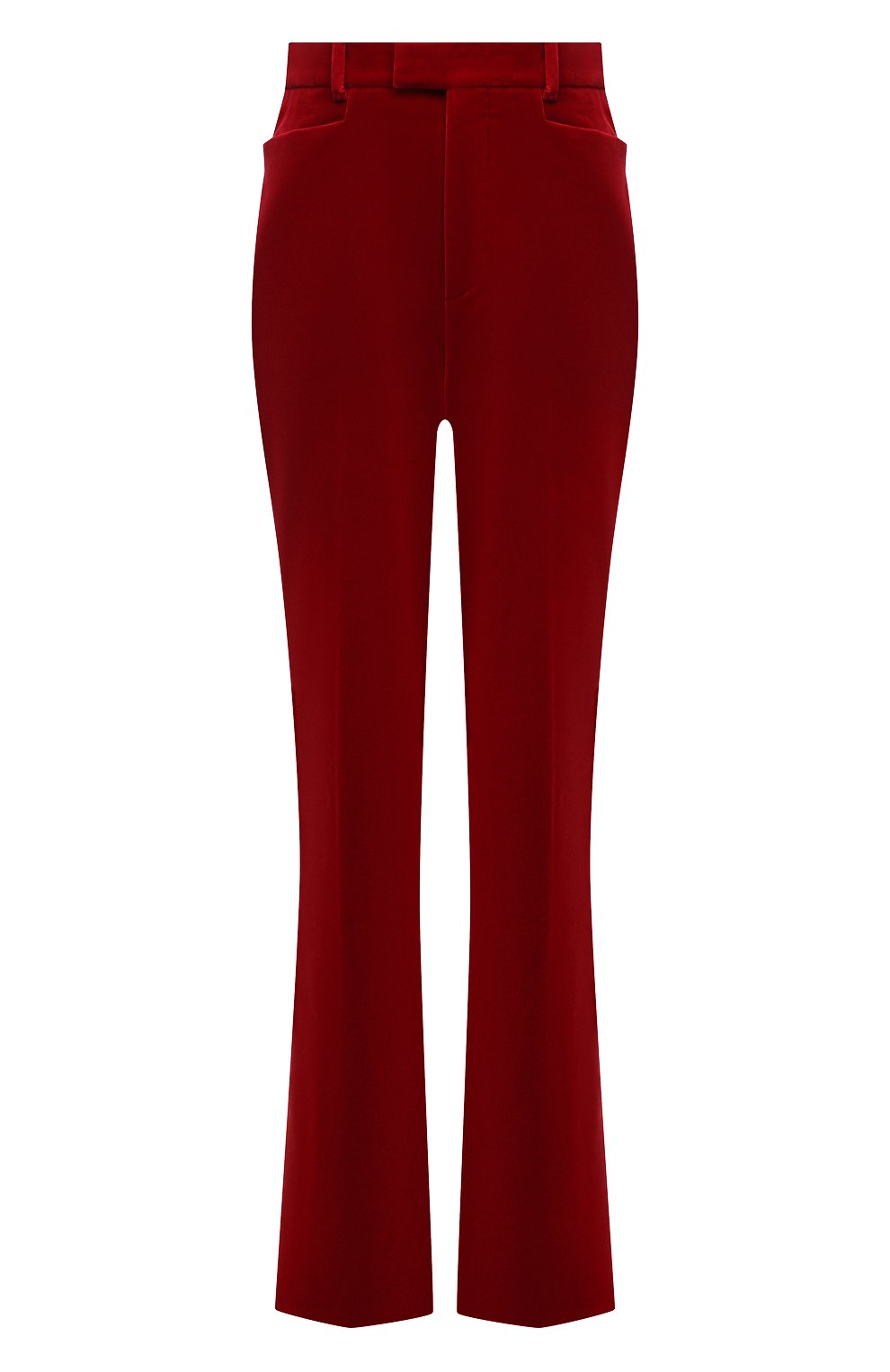 Женские бархатные брюки GUCCI красного цвета, арт. 675762/ZAH1H | Фото 1 (Длина (брюки, джинсы): Удлиненные; Стили: Гламурный; Женское Кросс-КТ: Брюки-одежда; Силуэт Ж (брюки и джинсы): Расклешенные; Материал внешний: Хлопок)