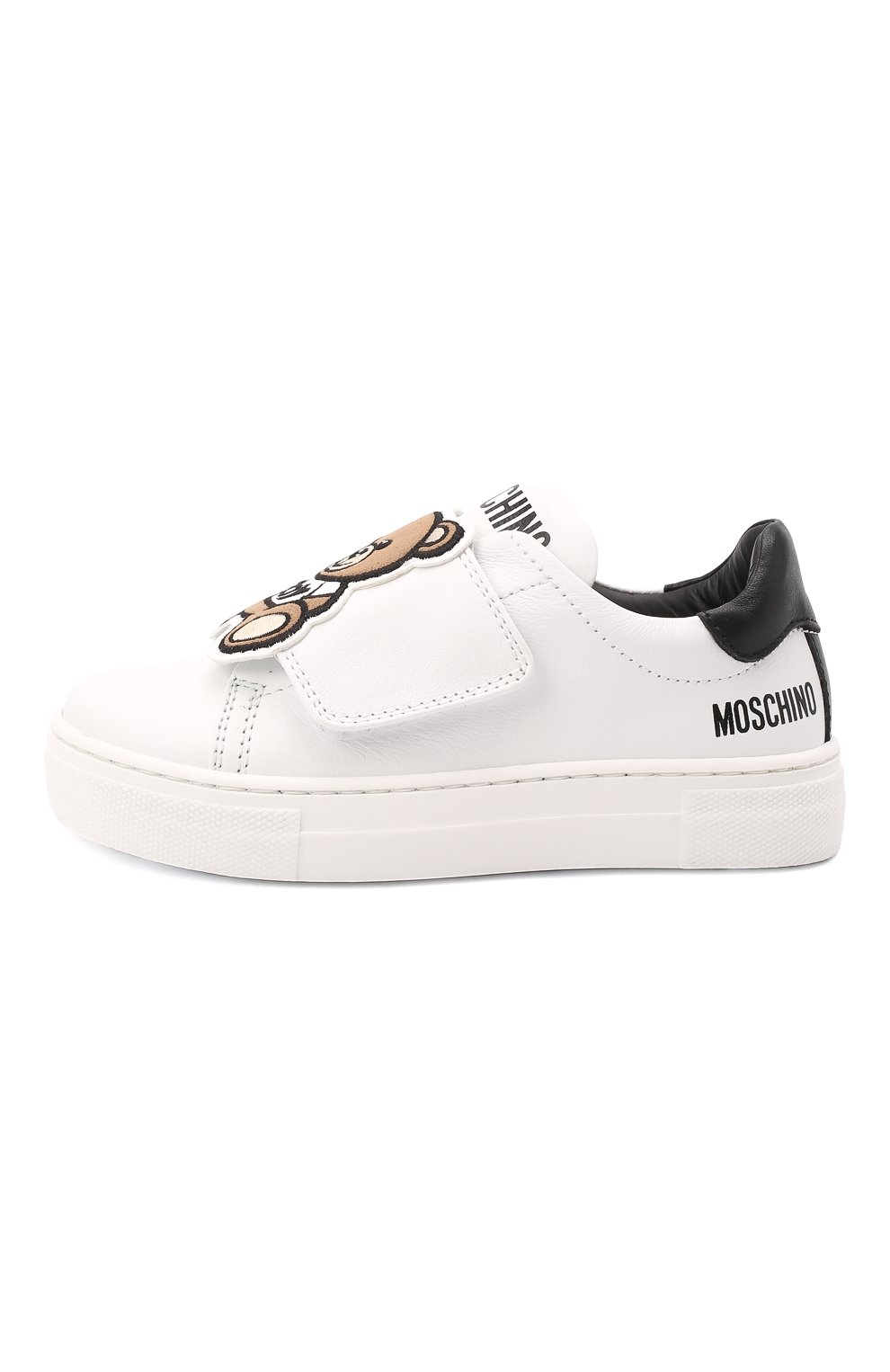 Мужского кожаные кеды MOSCHINO белого цвета по цене 32350 руб., арт. 70215/KIPS/KIPS/28-35 | Фото 2 Мужского кожаные кеды MOSCHINO белого цвета, арт. 70215/KIPS/KIPS/28-35 | Фото 2 (Мальчики Кросс-КТ: Обувь-низкие; Длина стельки: 18,5, 22,5, 22, 19,1, 19,6, 20,2, 21,2, 17,9; Кросс-КТ: велькро)