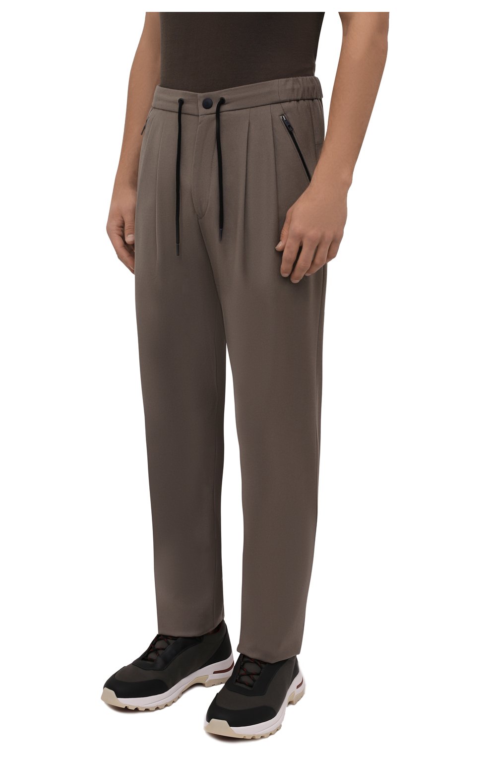 Мужские шерстяные брюки GIORGIO ARMANI темно-бежевого цвета, арт. 1WGPP0JA/T004K | Фото 3 (Материал внешний: Шерсть; Длина (брюки, джинсы): Стандартные; Случай: Повседневный; Стили: Кэжуэл)