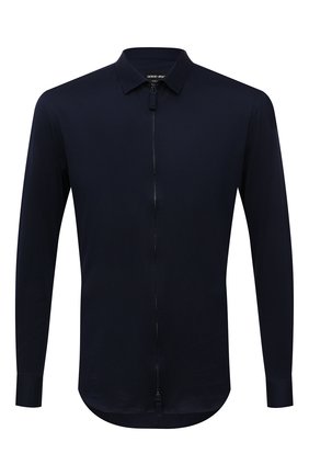 Мужская хлопковая рубашка GIORGIO ARMANI темно-синего цвета по цене 66950 руб., арт. 8WGCCZ5H/JZ071 | Фото 1 Мужская хлопковая рубашка GIORGIO ARMANI темно-синего цвета, арт. 8WGCCZ5H/JZ071 | Фото 1 (Рукава: Длинные; Материал внешний: Хлопок; Длина (для топов): Стандартные; Случай: Повседневный; Принт: Однотонные; Манжеты: На кнопках; Воротник: Кент; Стили: Кэжуэл)