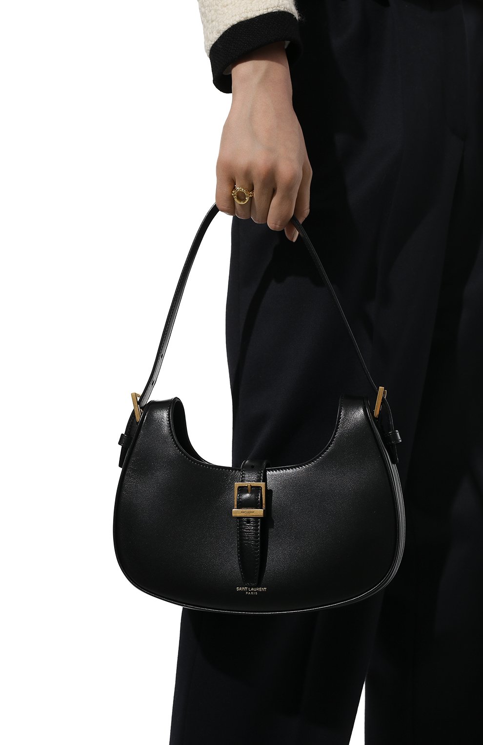 Женская сумка fermoir SAINT LAURENT черного цвета, арт. 672615/2ZA2W | Фото 2 (Сумки-технические: Сумки top-handle; Материал: Натуральная кожа; Размер: small)