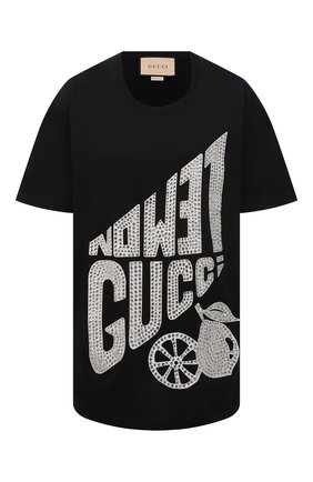Женская хлопковая футболка GUCCI черного цвета по цене 83800 руб., арт. 615044/XJDZ4 | Фото 1 Женская хлопковая футболка GUCCI черного цвета, арт. 615044/XJDZ4 | Фото 1 (Длина (для топов): Удлиненные; Материал внешний: Хлопок; Рукава: Короткие; Женское Кросс-КТ: Футболка-одежда; Принт: С принтом; Стили: Гранж)