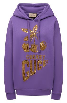 Женский хлопковое худи GUCCI фиолетового цвета по цене 99900 руб., арт. 615061/XJDZJ | Фото 1 Женский хлопковое худи GUCCI фиолетового цвета, арт. 615061/XJDZJ | Фото 1 (Рукава: Длинные; Материал внешний: Хлопок; Длина (для топов): Стандартные; Женское Кросс-КТ: Худи-одежда; Стили: Спорт-шик)