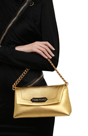 Женская сумка label small TOM FORD золотого цвета, арт. L1504T-LCL238 | Фото 2 (Материал: Натуральная кожа; Размер: small; Сумки-технические: Сумки через плечо, Сумки top-handle; Женское Кросс-КТ: Вечерняя сумка)