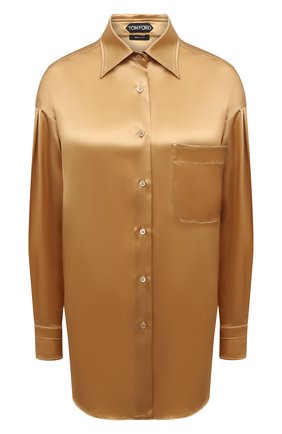 Женская шелковая рубашка TOM FORD золотого цвета по цене 153500 руб., арт. CA3189-FAX824 | Фото 1 Женская шелковая рубашка TOM FORD золотого цвета, арт. CA3189-FAX824 | Фото 1 (Длина (для топов): Удлиненные; Рукава: Длинные; Материал внешний: Шелк; Женское Кросс-КТ: Рубашка-одежда; Принт: Без принта; Стили: Романтичный)