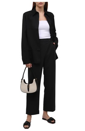 Женские кожаные шлепанцы SANTONI черного цвета, арт. WH0N59826HA1TPPTN01 | Фото 2 (Материал внешний: Кожа; Материал внутренний: Натуральная кожа; Подошва: Плоская; Каблук высота: Низкий)