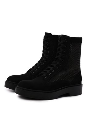 Женские замшевые ботинки SANTONI черного цвета по цене 66700 руб., арт. WTHW59923SM0TINUN01 | Фото 1 Женские замшевые ботинки SANTONI черного цвета, арт. WTHW59923SM0TINUN01 | Фото 1 (Материал внешний: Кожа, Текстиль, Замша; Подошва: Платформа; Материал внутренний: Натуральная кожа; Каблук высота: Низкий; Женское Кросс-КТ: Военные ботинки; Материал утеплителя: Без утеплителя)